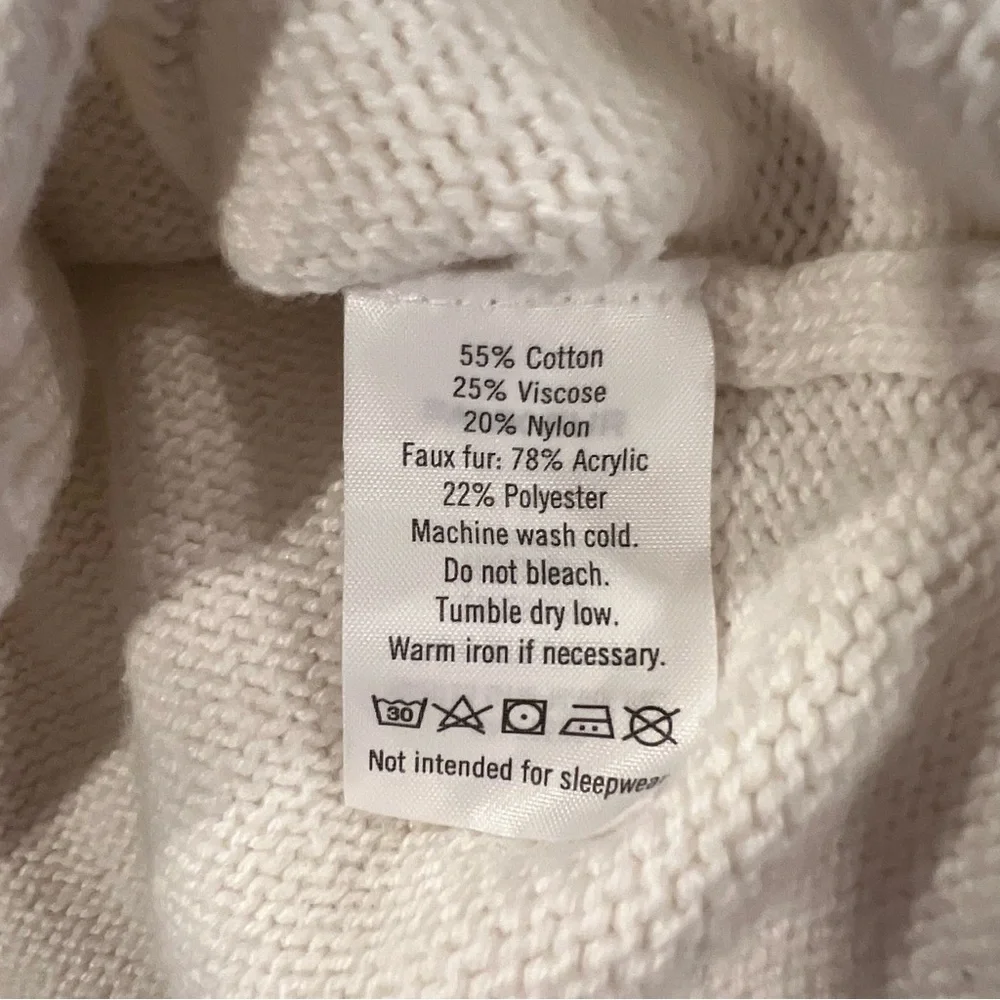 Janie & Jack Baby Girl Faux Fur Collar Cardigan Ivory White Bow Pocket 12-18m